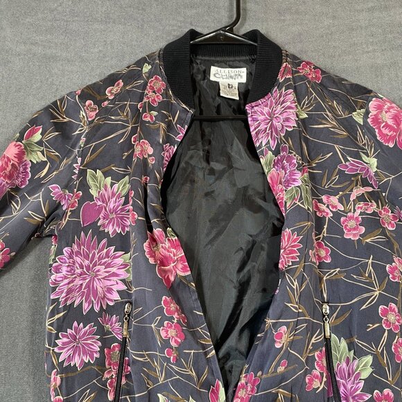 Allison Taylor Petite Floral Bomber Jacket With Ribbed Trim & Front Zip Womens S - Picture 8 of 11